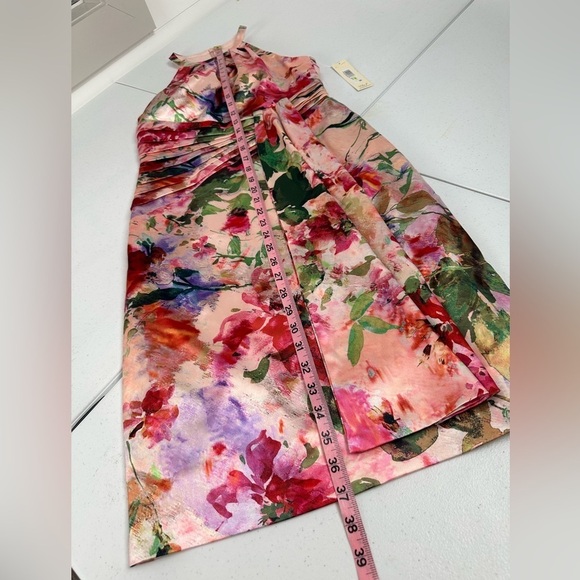 NWT Eliza J. Pleated Floral Drape Halter Sheath Dress - Picture 8 of 12